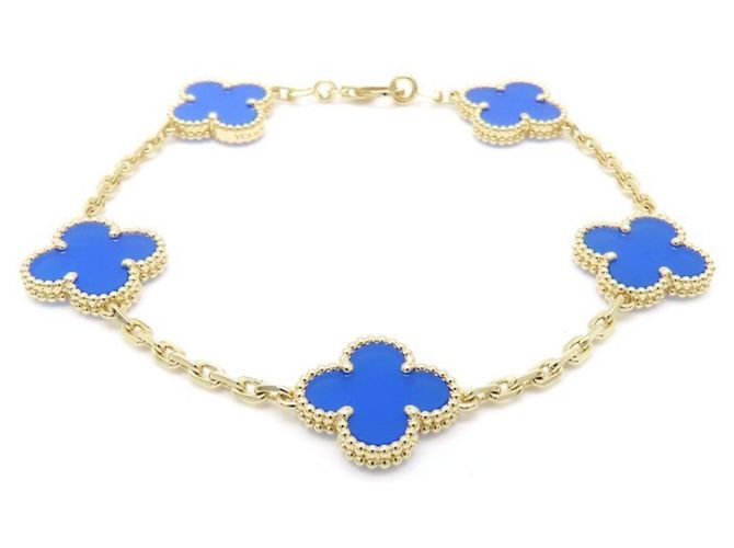 Bracciale Charm Vintage Alhambra in Agata Blu Van Cleef & Arpels D'oro - vista 2