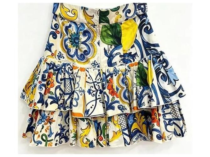 Dolce & Gabbana Minifalda Escalonada Estampado Majolica Blanco Roja Azul Verde Naranja Amarillo - vista 2