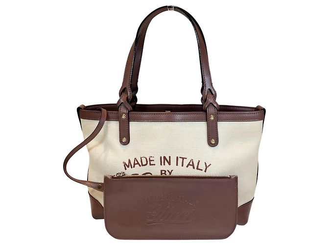 Borsa Tote Gucci in tela e pelle beige e marrone - vista 9