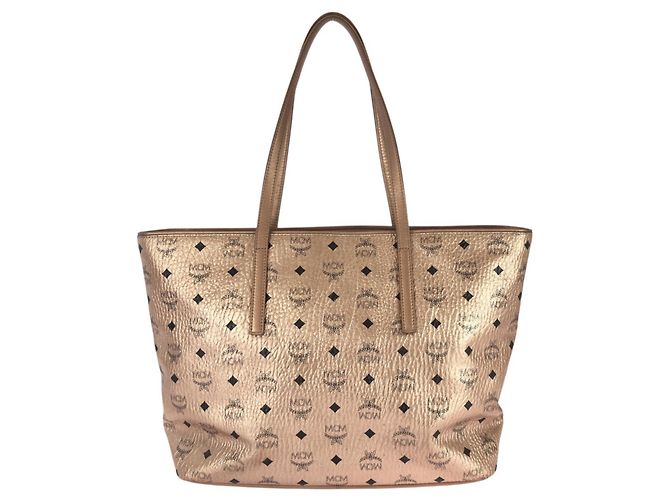 MCM Visetos Anya Champagne Gold Leder Tote/Schultertasche Golden - Ansicht 2