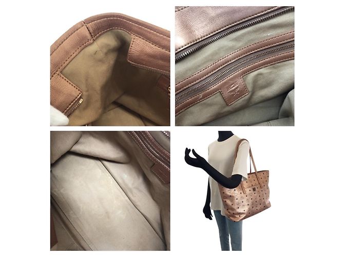 MCM Visetos Anya Champagne Gold Leder Tote/Schultertasche Golden - Ansicht 7
