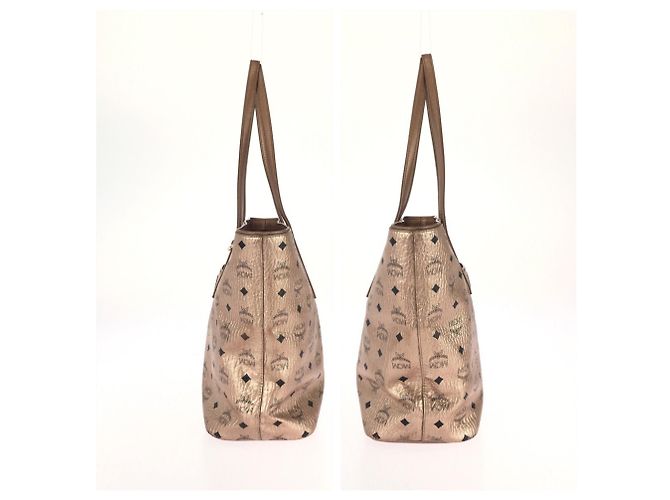 MCM Visetos Anya Champagne Gold Leder Tote/Schultertasche Golden - Ansicht 8