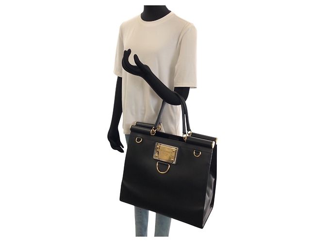 Sac cabas 2-Way en cuir noir Dolce & Gabbana Sicily - vue 7
