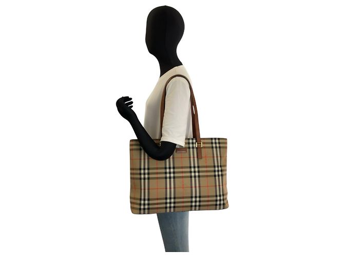 Borsa Tote Burberry in tela e pelle Marrone Beige - vista 7