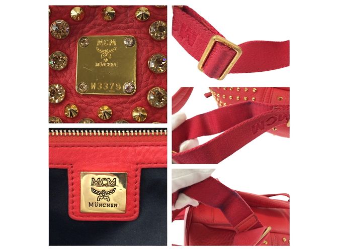 Mochila MCM em couro vermelho - vista 4