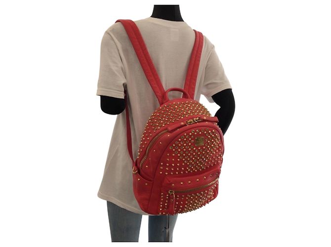 Mochila MCM em couro vermelho - vista 7