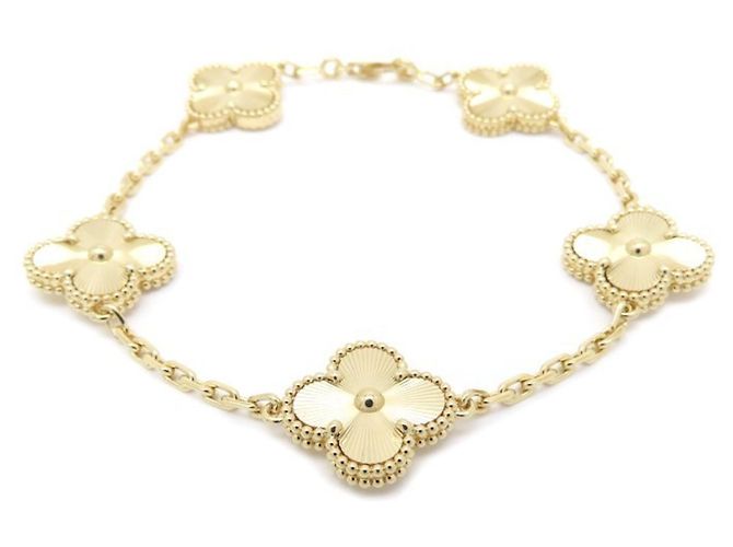 Bracciale Van Cleef & Arpels Vintage Alhambra 5 Motivi Guilloché D'oro - vista 2