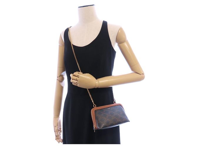 Céline Celine Schultertasche und Clutch mit Kette Braun - Ansicht 19