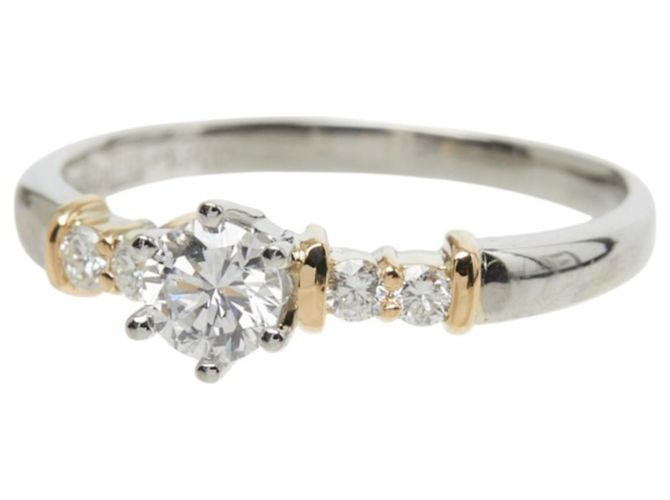 Anello di fidanzamento Seiko in diamanti, platino e oro giallo Argento D'oro - vista 2