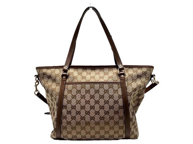 Borsa Tote 2-Way Gucci in tela GG e pelle marrone beige - vista 2