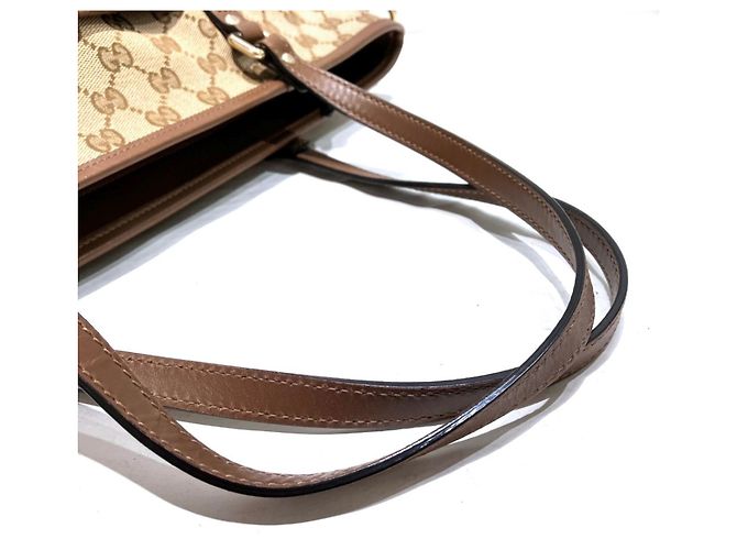 Borsa Tote 2-Way Gucci in tela GG e pelle marrone beige - vista 7