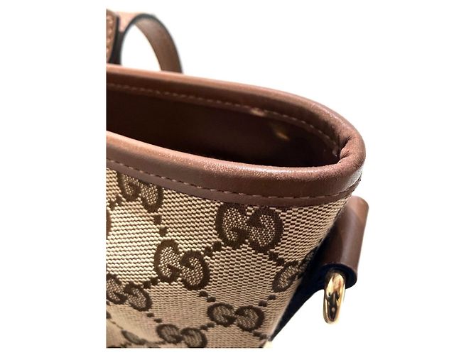 Borsa Tote 2-Way Gucci in tela GG e pelle marrone beige - vista 9