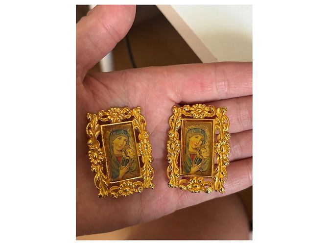 Orecchini a clip Christian Lacroix Madonna col Bambino dorati D'oro - vista 5
