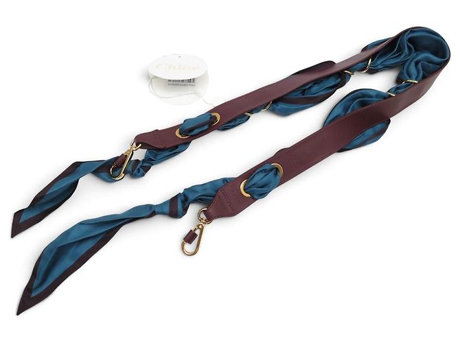 Chloé NEUF ANSE BANDOULIERE CHLOE EN CUIR MARRON & FOULARD EN SOIE PR SAC STRAP - vue 2