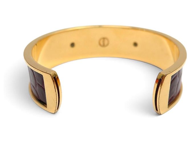 Hermès BRACCIALE HERMES KELLY APERTO PLACCATO ORO & PELLE DI COCCODRILLO MISURA 15.5CM BANGLE D'oro - vista 3