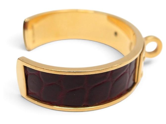 Hermès BRACCIALE HERMES KELLY APERTO PLACCATO ORO & PELLE DI COCCODRILLO MISURA 15.5CM BANGLE D'oro - vista 4