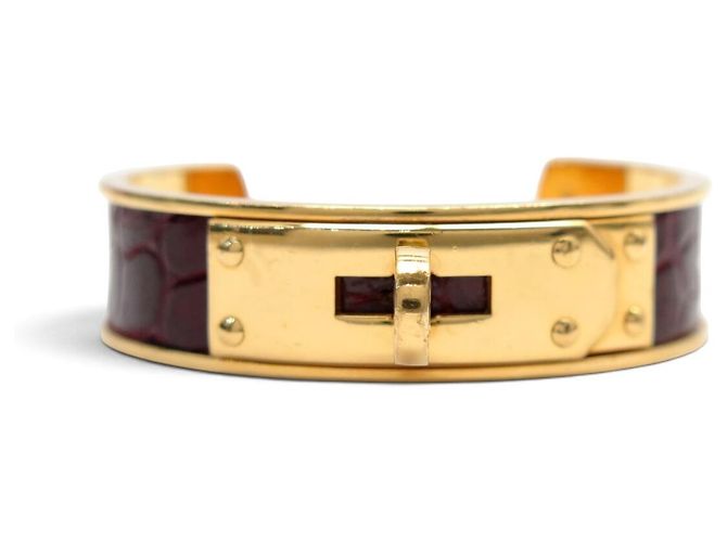 Hermès BRACCIALE HERMES KELLY APERTO PLACCATO ORO & PELLE DI COCCODRILLO MISURA 15.5CM BANGLE D'oro - vista 5