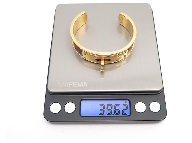 Hermès BRACCIALE HERMES KELLY APERTO PLACCATO ORO & PELLE DI COCCODRILLO MISURA 15.5CM BANGLE D'oro - vista 7