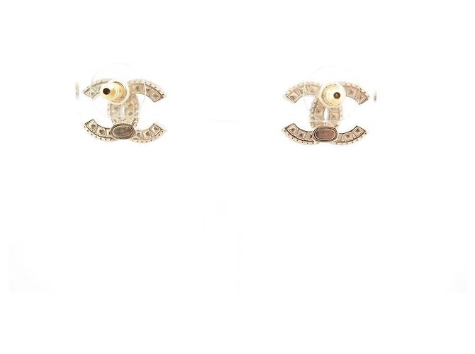 NUOVI ORECCHINI CHANEL LOGO CC & STRASS A86504 METALLO DORATO EARRINGS D'oro - vista 3