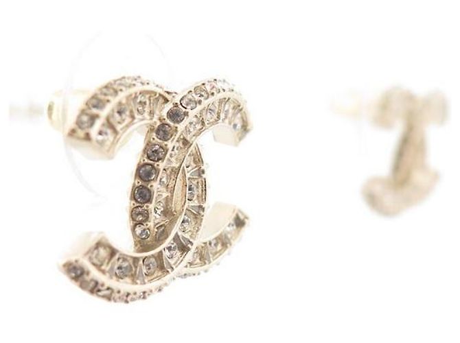 NUOVI ORECCHINI CHANEL LOGO CC & STRASS A86504 METALLO DORATO EARRINGS D'oro - vista 4