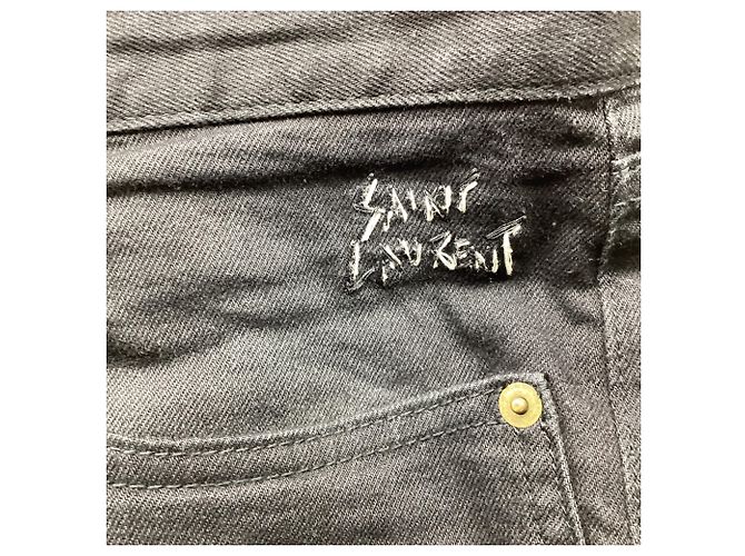 Autre Marque Pantalon en denim Saint Laurent taille haute jambe droite en coton noir - vue 6