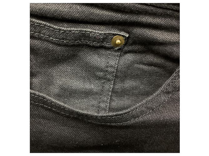 Autre Marque Pantalon en denim Saint Laurent taille haute jambe droite en coton noir - vue 7