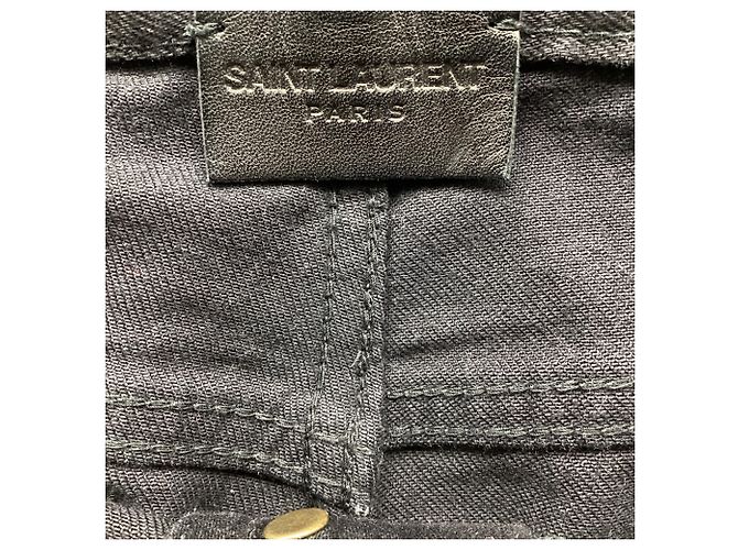 Autre Marque Pantalon en denim Saint Laurent taille haute jambe droite en coton noir - vue 9