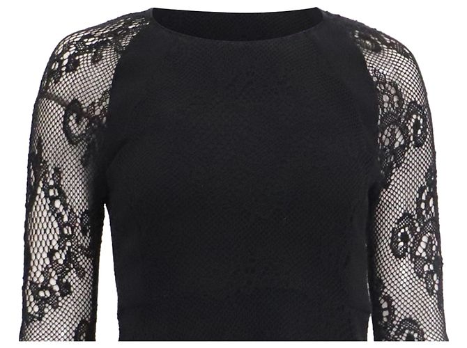 Sandro Paris Mini-Kleid mit Spitzenärmeln aus schwarzer Baumwolle - Ansicht 2