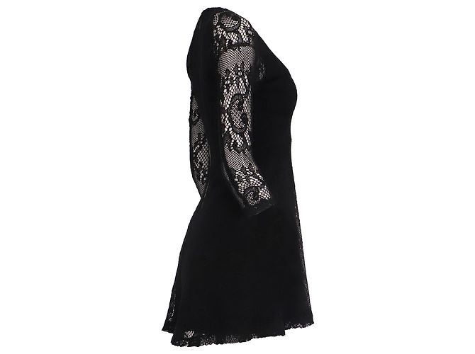 Sandro Paris Mini-Kleid mit Spitzenärmeln aus schwarzer Baumwolle - Ansicht 3