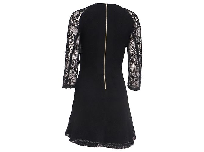 Sandro Paris Mini-Kleid mit Spitzenärmeln aus schwarzer Baumwolle - Ansicht 4
