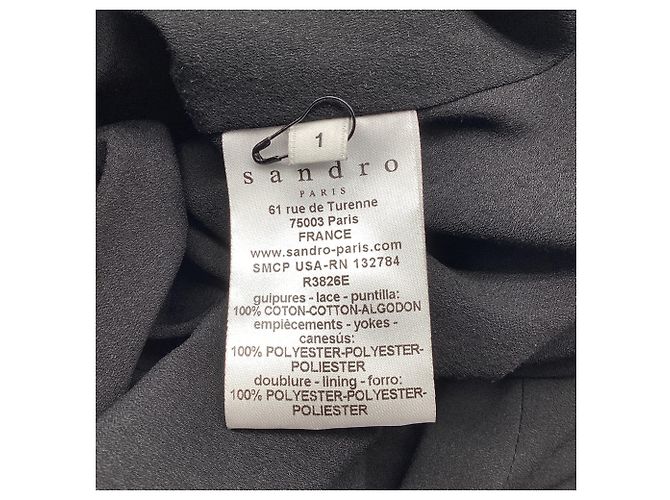 Sandro Paris Mini-Kleid mit Spitzenärmeln aus schwarzer Baumwolle - Ansicht 8