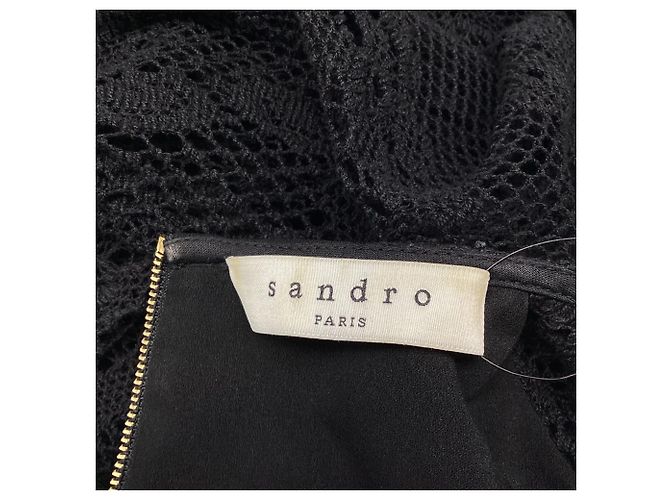 Sandro Paris Mini-Kleid mit Spitzenärmeln aus schwarzer Baumwolle - Ansicht 9
