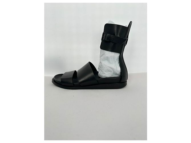 Ann Demeulemeester Belted Ankle Wrap Sandals in Black Leather - view 13