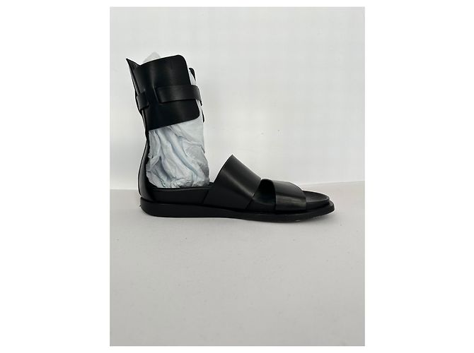 Ann Demeulemeester Belted Ankle Wrap Sandals in Black Leather - view 15