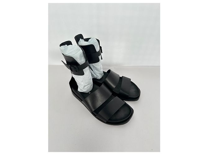 Ann Demeulemeester Belted Ankle Wrap Sandals in Black Leather - view 17