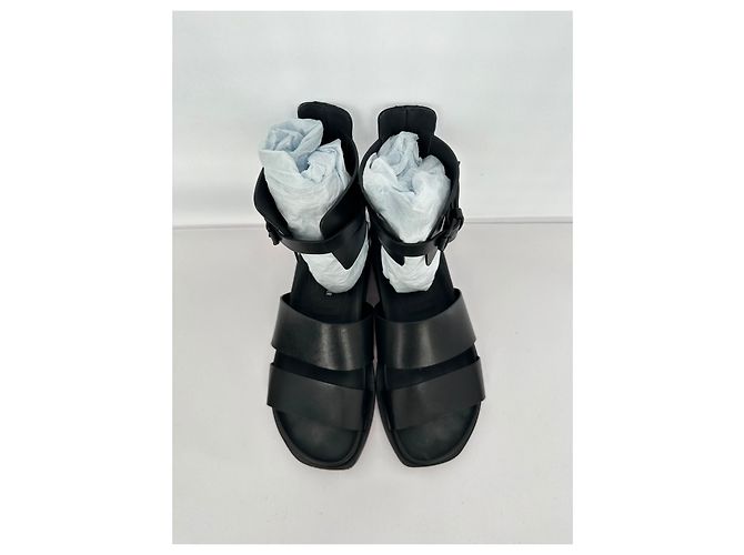 Ann Demeulemeester Belted Ankle Wrap Sandals in Black Leather - view 19