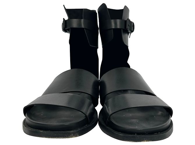 Ann Demeulemeester Belted Ankle Wrap Sandals in Black Leather - view 4