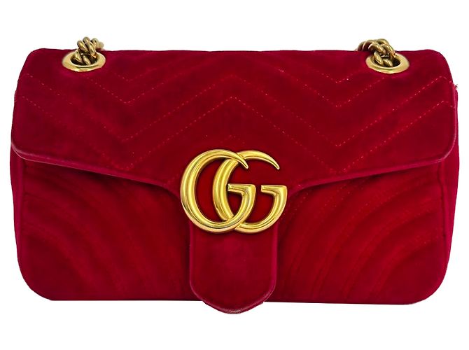Bolsa de Ombro Gucci GG Marmont Pequena em Veludo Vermelho - vista 2