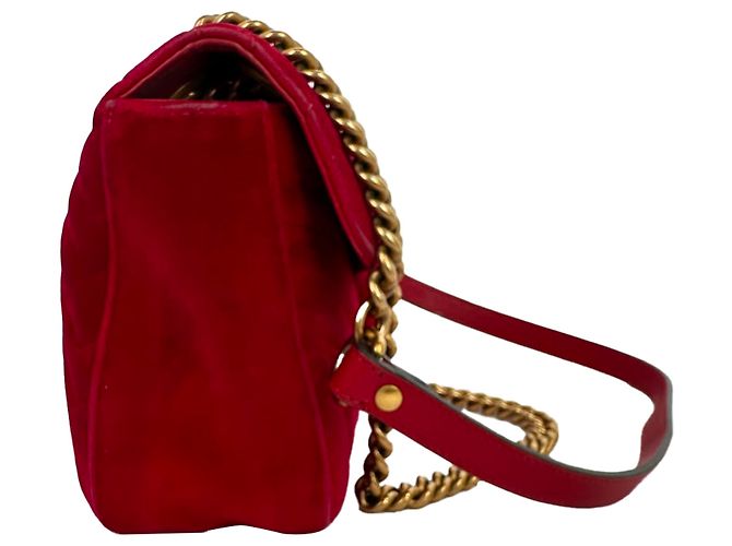 Bolsa de Ombro Gucci GG Marmont Pequena em Veludo Vermelho - vista 3