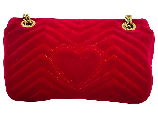 Bolsa de Ombro Gucci GG Marmont Pequena em Veludo Vermelho - vista 4