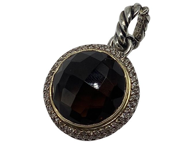 Pendente David Yurman Cerise in oro giallo 18K, argento, diamante e quarzo fumé - vista 4