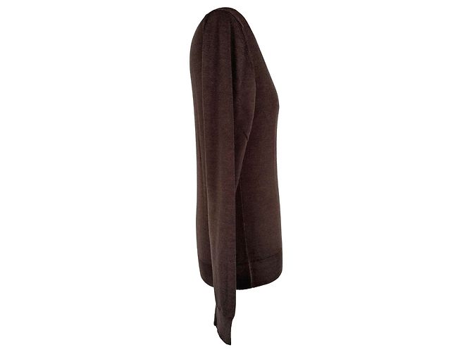 Prada Knitted V-Neck Sweater in Brown Wool - view 2