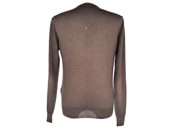 Prada Knitted V-Neck Sweater in Brown Wool - view 3
