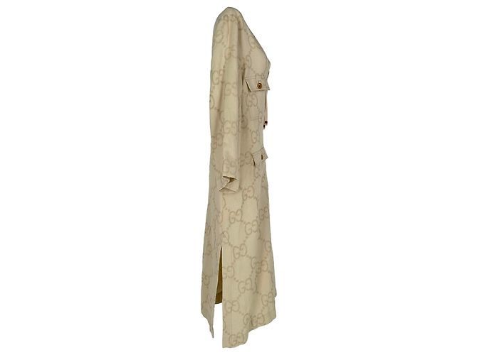 Robe midi à manches longues Gucci GG Monogram en coton crème Blanc Écru - vue 2