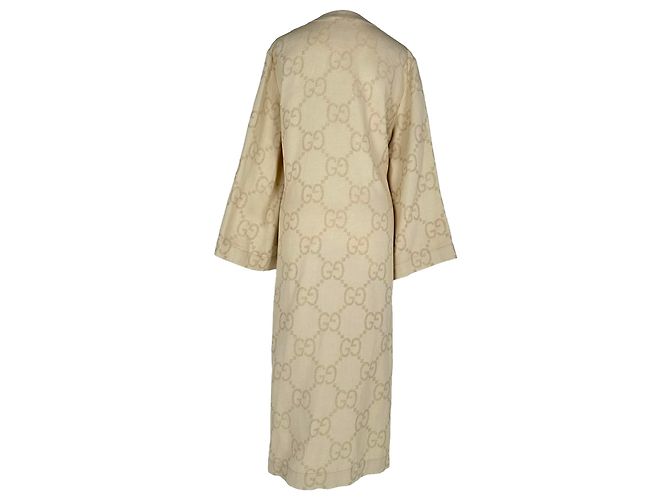 Robe midi à manches longues Gucci GG Monogram en coton crème Blanc Écru - vue 3