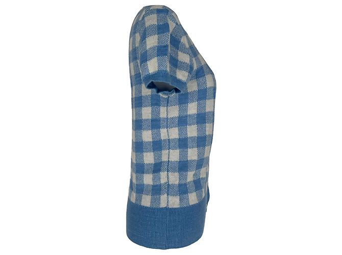 Polo Ralph Lauren Kurzarm-Cardigan aus blauem Leinen im Gingham-Karo Hellblau - Ansicht 2