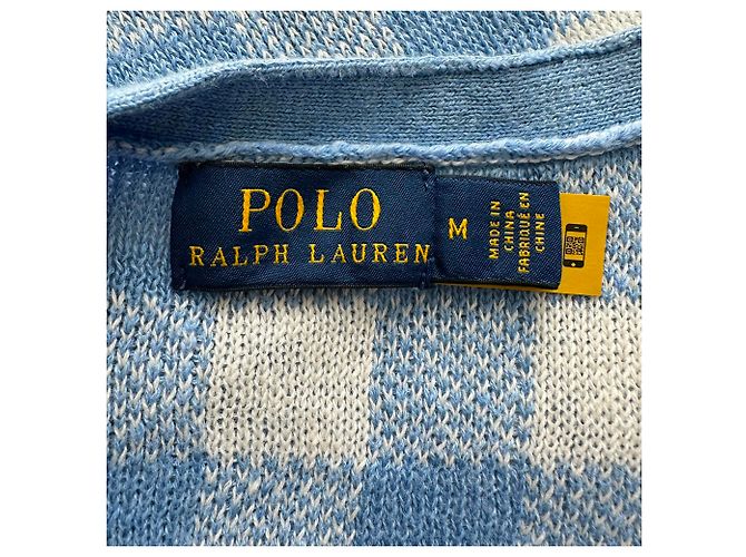 Polo Ralph Lauren Kurzarm-Cardigan aus blauem Leinen im Gingham-Karo Hellblau - Ansicht 4
