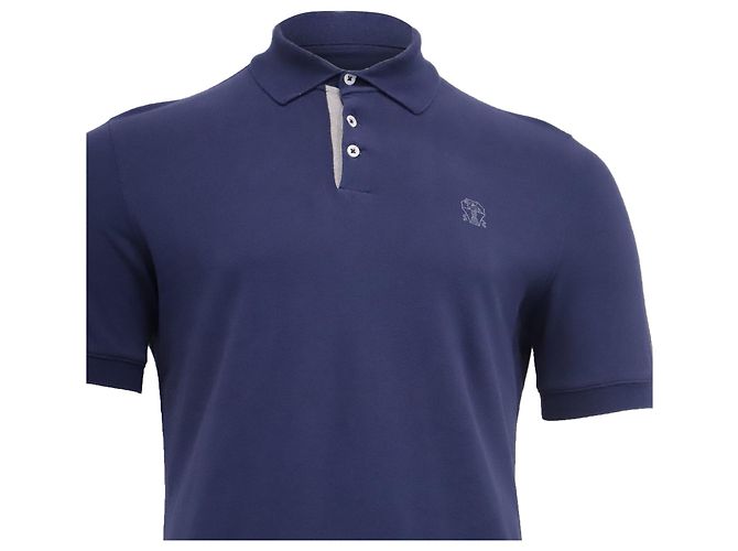 Polo a maniche corte Brunello Cucinelli in cotone blu navy - vista 2