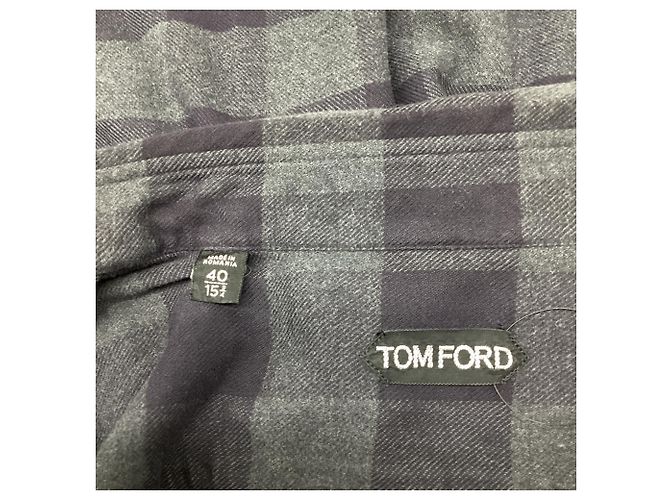 Tom Ford kariertes Flanellhemd aus grauer Baumwolle - Ansicht 6