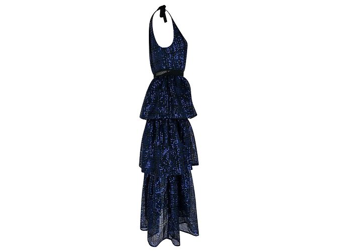 Self portrait Self-Portrait Pailletten-besticktes Mesh-Midikleid mit V-Ausschnitt aus blauem Polyester - Ansicht 2